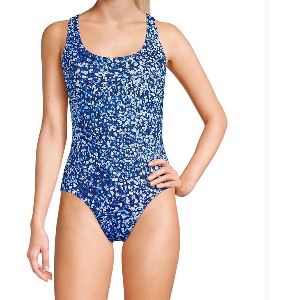 Lands' End Blue One Piece Swimsuit Athletic Cut